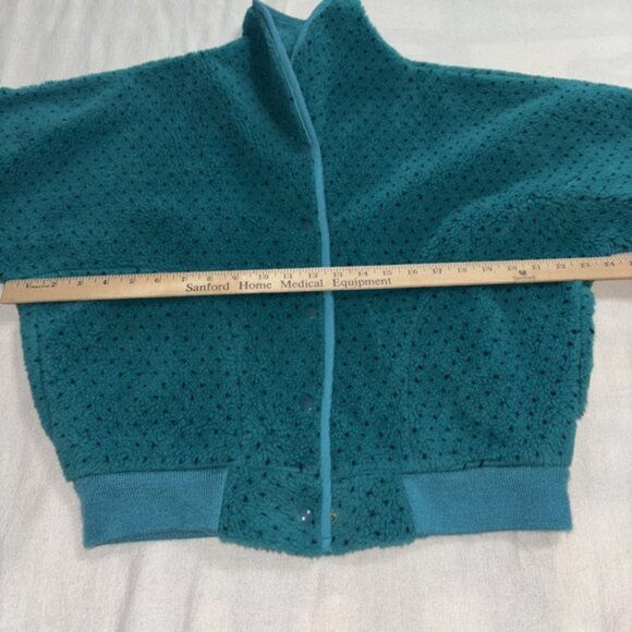Vintage LL Bean Fleece Jacket Womens M Teal with Polka Dots Made in USA 90s - Picture 8 of 9